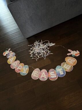 Happy Easter Pastel Egg Banner with Bunny Accents and colorful light strands (4)